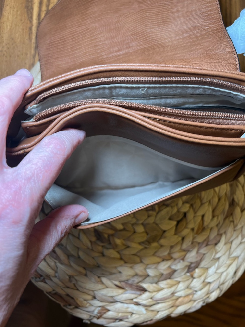 Alyssa Brown Crossbody Bag Vegan Leather Saddle Purse Textured Flap NWT - Picture 12 of 16